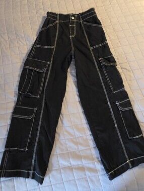 Urban Kids sz M 10/12 Black Cargo Pants with Contrast White Stitching